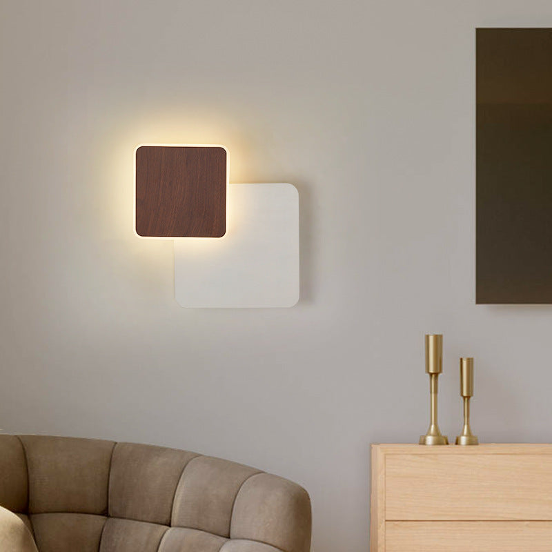 Zeitgenössische skandinavische Eisen-Acryl runde quadratische drehbare LED-Wandleuchte für Nachttisch