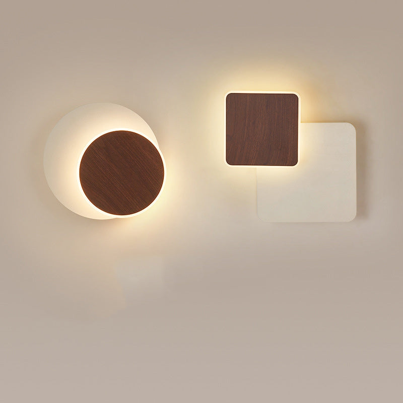 Zeitgenössische skandinavische Eisen-Acryl runde quadratische drehbare LED-Wandleuchte für Nachttisch