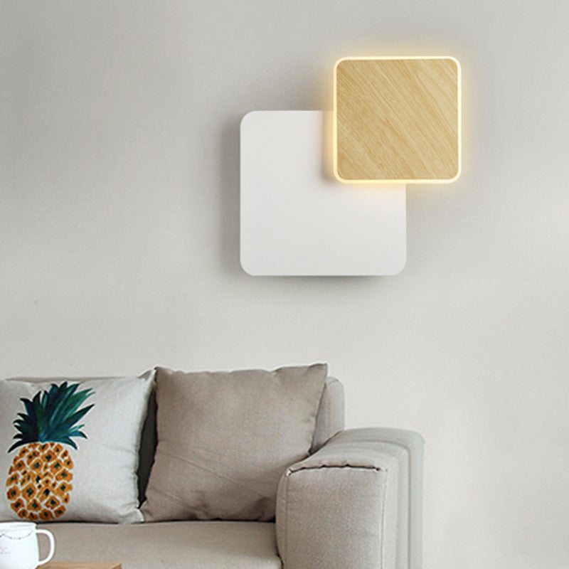 Zeitgenössische skandinavische Eisen-Acryl runde quadratische drehbare LED-Wandleuchte für Nachttisch