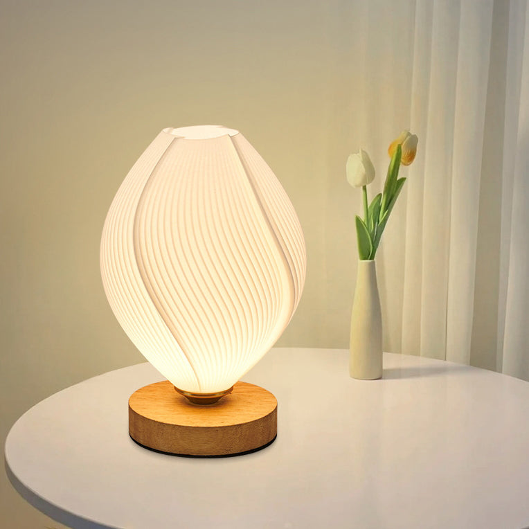 Zeitgenössische nordische Holz PLA ABS Bud Tulpe Mango gestreift 1-Licht Tischlampe Nachtlicht für Nachttisch