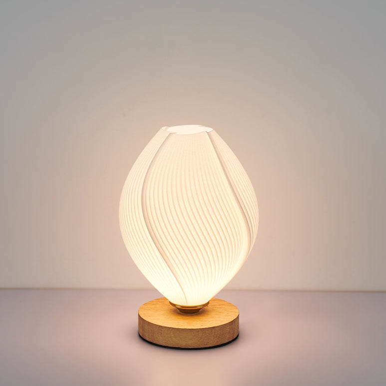 Zeitgenössische nordische Holz PLA ABS Bud Tulpe Mango gestreift 1-Licht Tischlampe Nachtlicht für Nachttisch