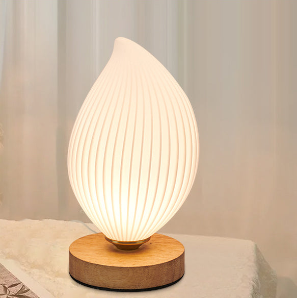 Zeitgenössische nordische Holz PLA ABS Bud Tulpe Mango gestreift 1-Licht Tischlampe Nachtlicht für Nachttisch