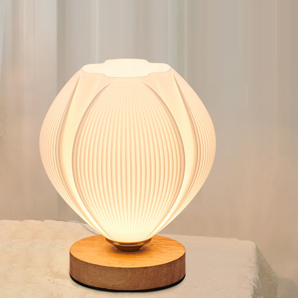Zeitgenössische nordische Holz PLA ABS Bud Tulpe Mango gestreift 1-Licht Tischlampe Nachtlicht für Nachttisch