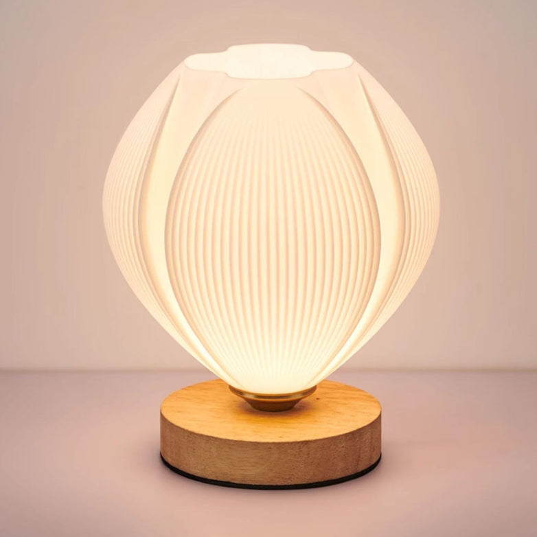 Zeitgenössische nordische Holz PLA ABS Bud Tulpe Mango gestreift 1-Licht Tischlampe Nachtlicht für Nachttisch