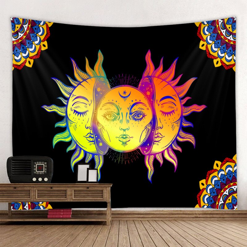 Sandsberg | Schönes psychedelisches Gesichtsdruck großes wandmontiertes günstiges Hippie-Wandteppich Boho-Wandteppich Mandala-Wandkunstdekoration
