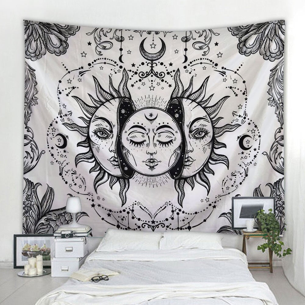 Sandsberg | Schönes psychedelisches Gesichtsdruck großes wandmontiertes günstiges Hippie-Wandteppich Boho-Wandteppich Mandala-Wandkunstdekoration