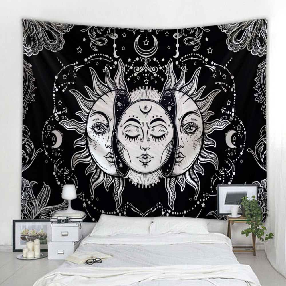 Sandsberg | Schönes psychedelisches Gesichtsdruck großes wandmontiertes günstiges Hippie-Wandteppich Boho-Wandteppich Mandala-Wandkunstdekoration