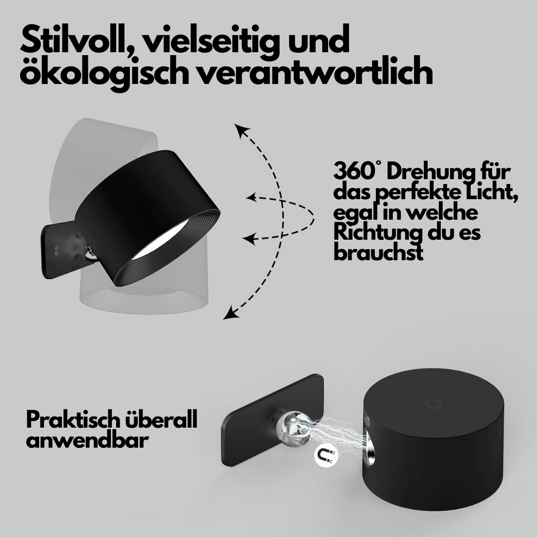 360 kabellose wiederaufladbare Wandleuchte