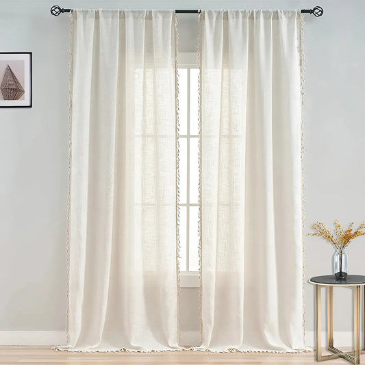 Boho Baumwolle Leinen Semi-Transparente Vorhänge