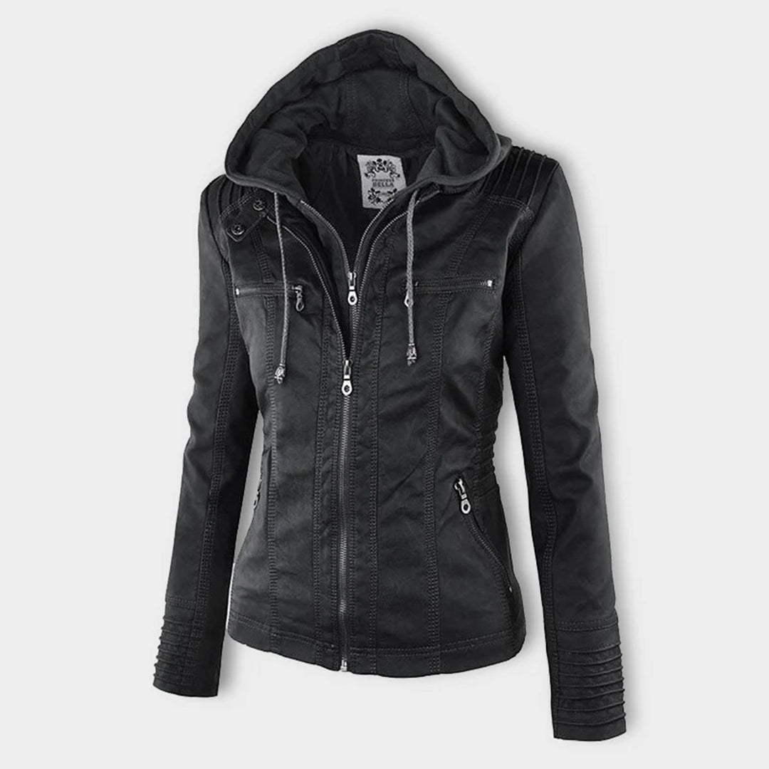 Damen Lederjacke mit Kapuze