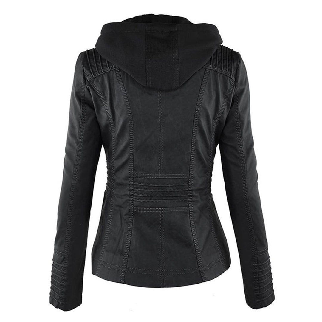 Damen Lederjacke mit Kapuze