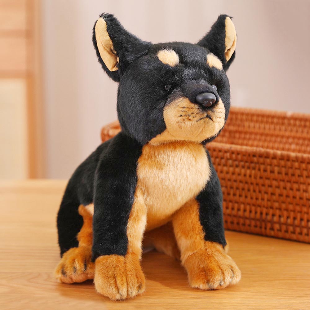 Schwarzer Hund Dobermann Plüschspielzeug