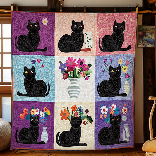 Schwarze Katze und Vase Quilt