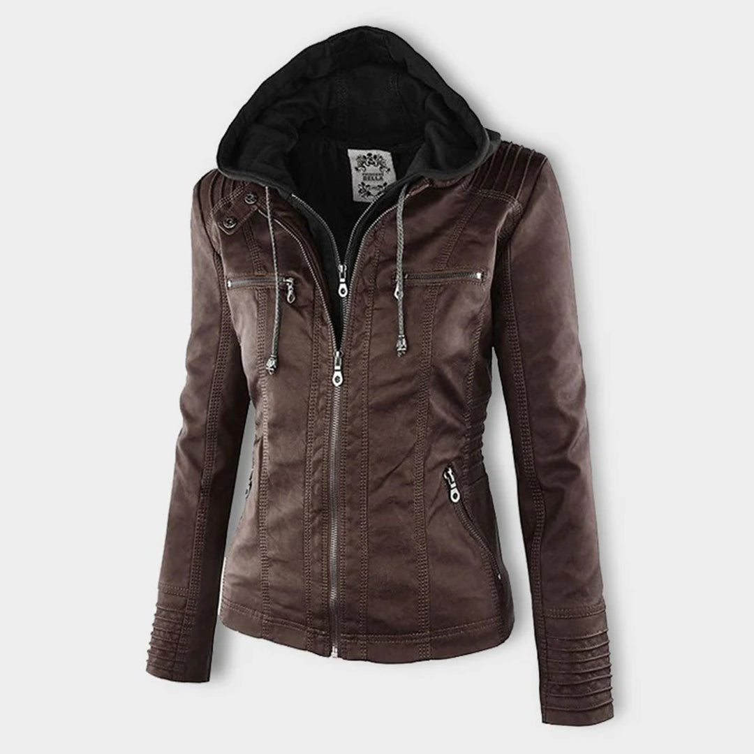 Damen Lederjacke mit Kapuze