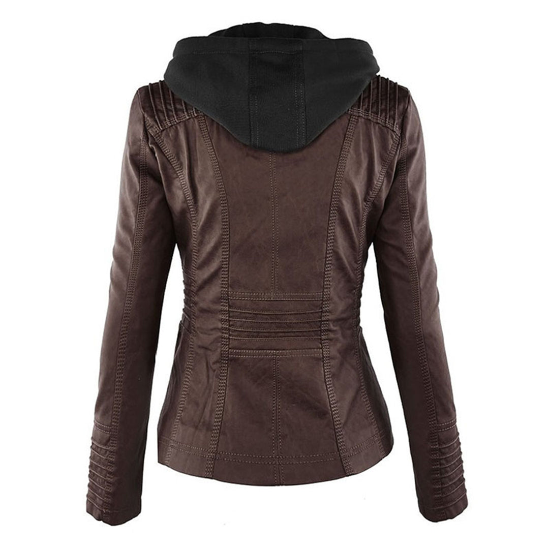 Damen Lederjacke mit Kapuze