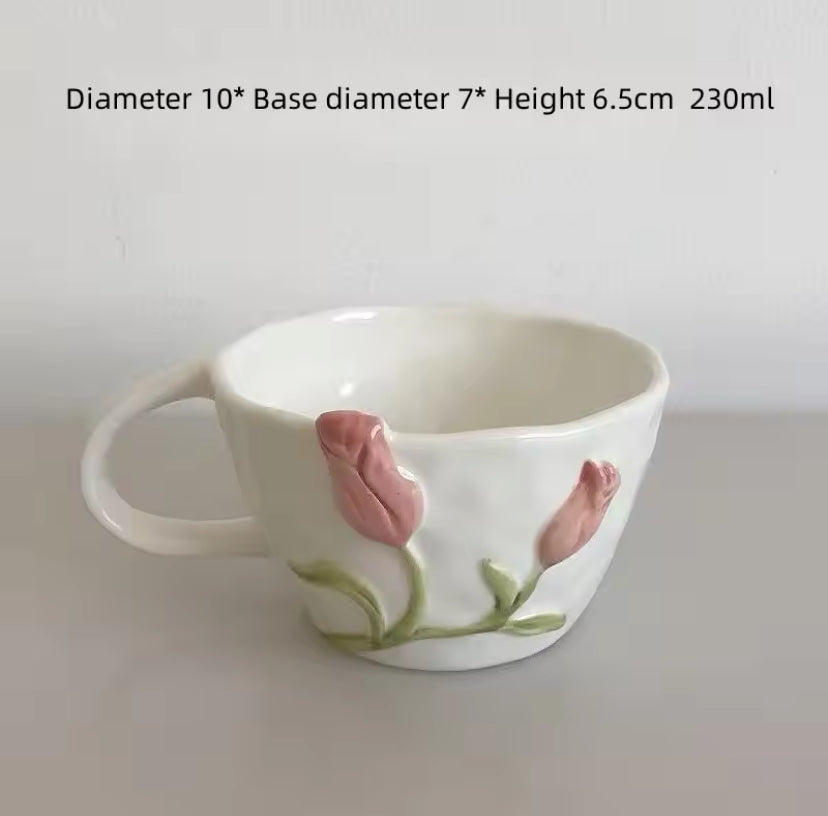 Tulpe 3D Fairycore Keramiktasse und Teller Set