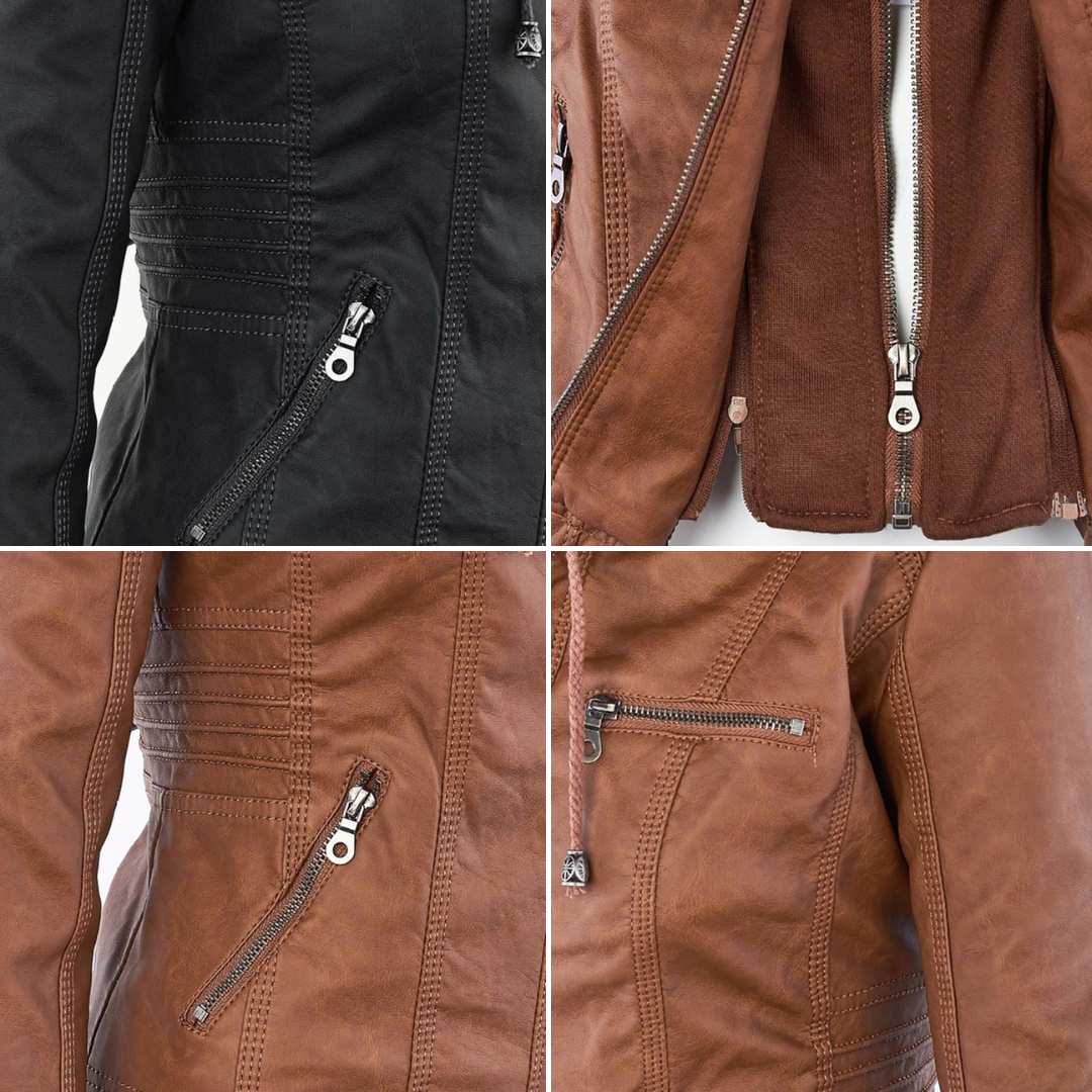 Damen Lederjacke mit Kapuze