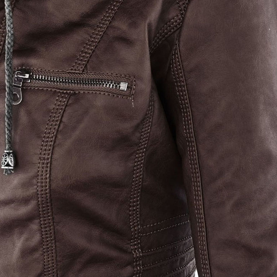Damen Lederjacke mit Kapuze