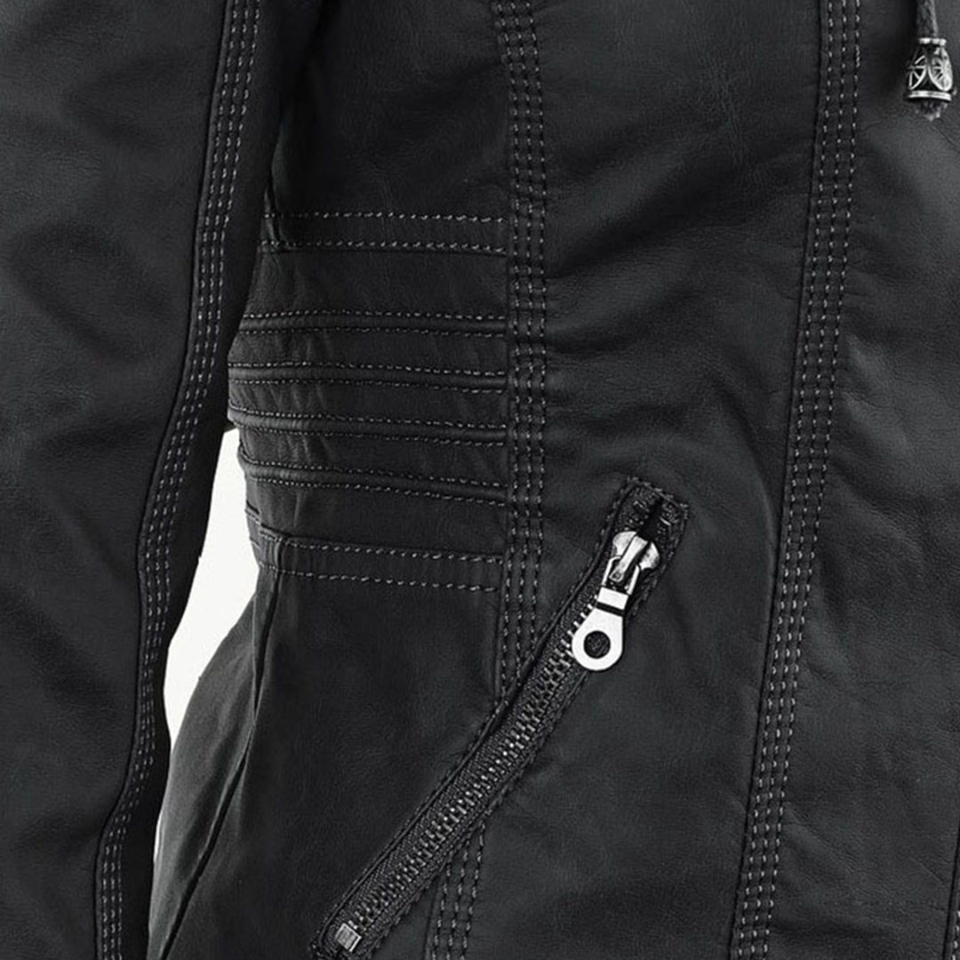 Damen Lederjacke mit Kapuze