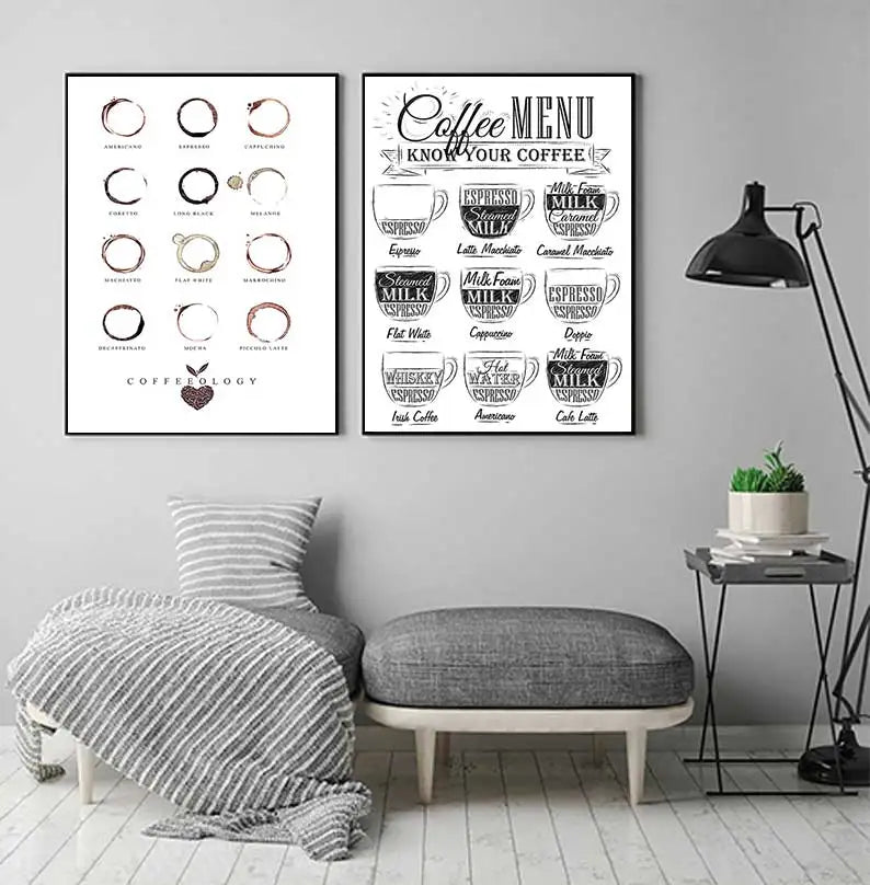 Kaffee Connaisseur Wandkunst Fine Art Leinwanddrucke Schwarz Weiß Kaffee Menü Plakat Bilder für Küche Diner Kaffee Shop Café Kunst Dekor