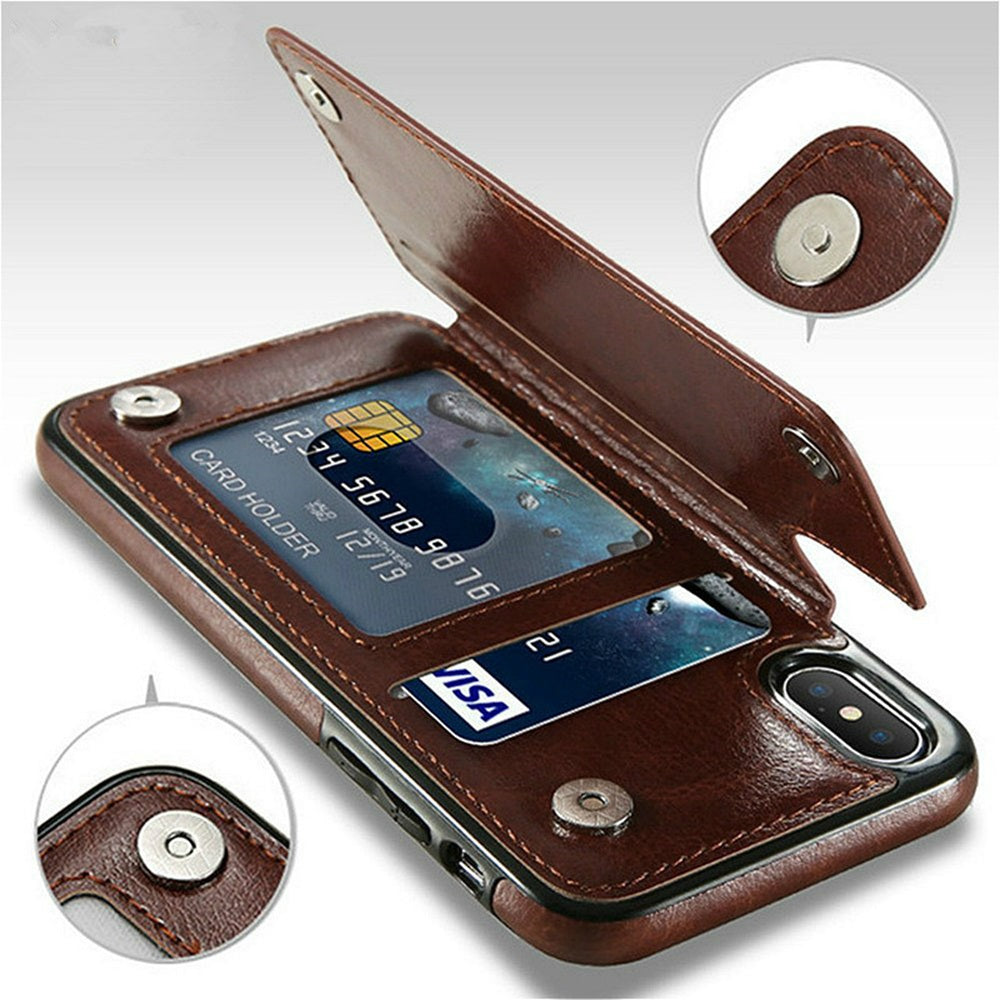 Hochwertige Leder-Brieftaschenhülle für das Apple iPhone | Flip-Cover-Kartenhalter mit Geldbörsen- und Portmoneefunktion