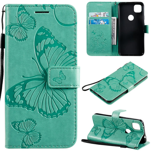 Für Google Pixel 4A 3D Schmetterlinge Prägungsmuster Horizontale Flip Lederhülle mit Halter & Kartenfach & Geldbörse & Lanyard (Grün)