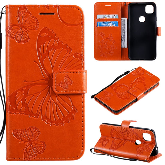 Für Google Pixel 4A 3D Schmetterlinge Prägungsmuster Horizontal Flip Lederhülle mit Halter & Kartensteckplatz & Geldbeutel & Lanyard (Orange)