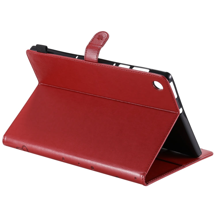 Sandsberg | Für Lenovo Tab M10 Plus TB-X606F Cat Bee Prägungsmuster Stoßfestes Tablet-PC Schutzhülle mit Horizontalem Flip aus Leder mit Halter & Kartenfächern & Geldbörse & Stifthalter & Aufwach-/Schlaf-Funktion (Rot)