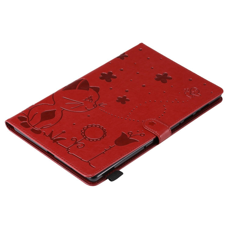 Sandsberg | Für Lenovo Tab M10 Plus TB-X606F Cat Bee Prägungsmuster Stoßfestes Tablet-PC Schutzhülle mit Horizontalem Flip aus Leder mit Halter & Kartenfächern & Geldbörse & Stifthalter & Aufwach-/Schlaf-Funktion (Rot)