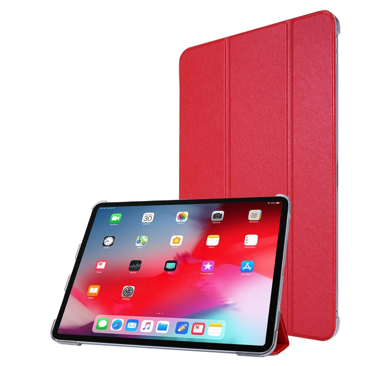 Sandsberg | Voor iPad Pro 11 2022 / 2021 Zijde Textuur Drie-voudige Horizontale Flip Lederen Tablet Hoes met Houder & Pen Sleuf (Rood)
