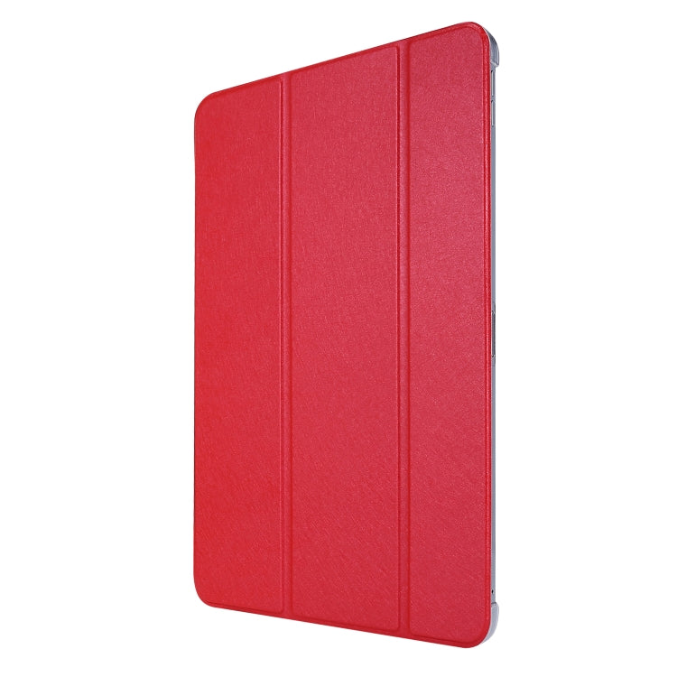 Sandsberg | Voor iPad Pro 11 2022 / 2021 Zijde Textuur Drie-voudige Horizontale Flip Lederen Tablet Hoes met Houder & Pen Sleuf (Rood)