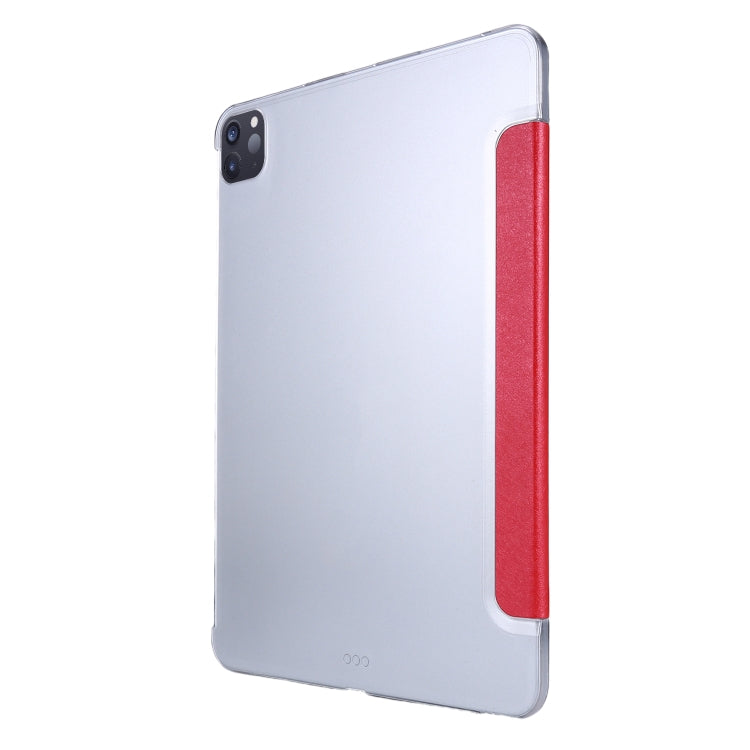 Sandsberg | Voor iPad Pro 11 2022 / 2021 Zijde Textuur Drie-voudige Horizontale Flip Lederen Tablet Hoes met Houder & Pen Sleuf (Rood)