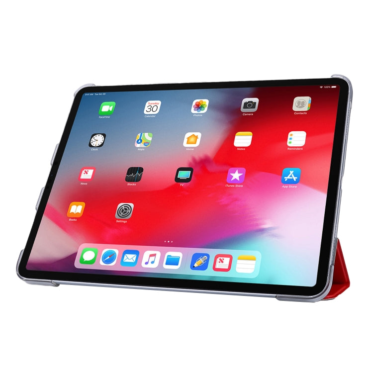 Sandsberg | Voor iPad Pro 11 2022 / 2021 Zijde Textuur Drie-voudige Horizontale Flip Lederen Tablet Hoes met Houder & Pen Sleuf (Rood)