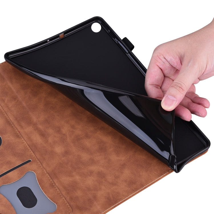 Sandsberg | Für Lenovo Tab M10 HD Gen 2 TB-X306F Business Stoßfeste Horizontale Klapp-Lederhülle mit Halter & Kartenfächern & Foto-Rahmen & Stiftslot (Braun)