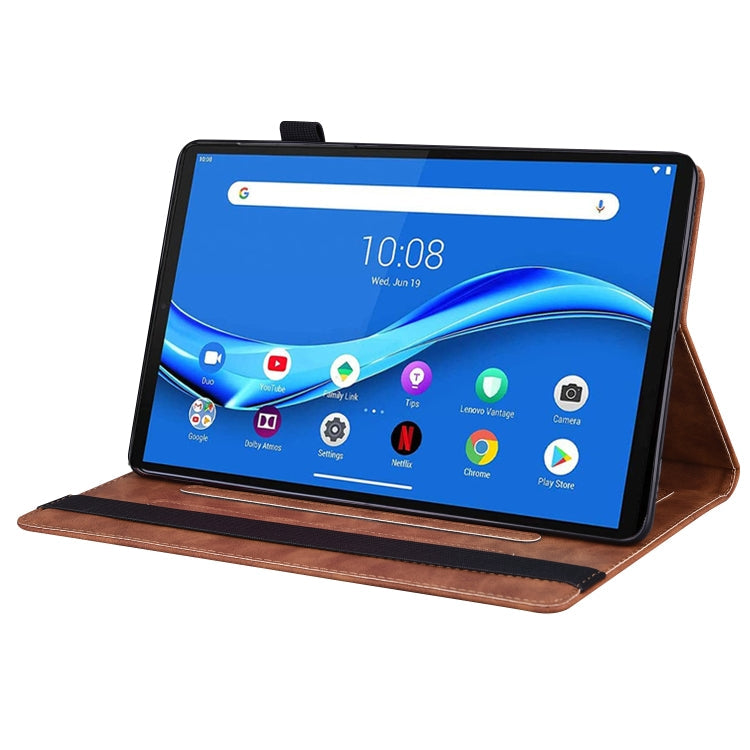 Sandsberg | Für Lenovo Tab M10 HD Gen 2 TB-X306F Business Stoßfeste Horizontale Klapp-Lederhülle mit Halter & Kartenfächern & Foto-Rahmen & Stiftslot (Braun)