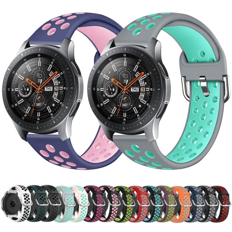 Sandsberg | Für Galaxy Watch 46 / S3 / Huawei Watch GT 1 / 2 22mm Smart Watch Silikon Doppelfarbe Uhrenarmband, Größe:L(Grau Grün)
