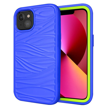 Sandsberg | Für iPhone 13 Wellenmuster 3 in 1 Silikon + PC stoßfestes schützendes Gehäuse (Blau + Olivine)