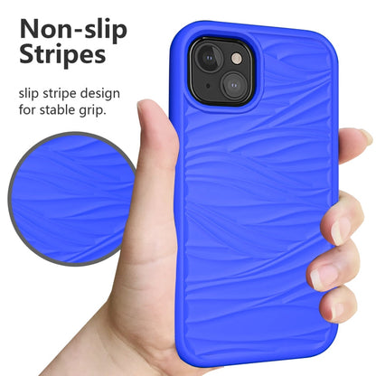 Sandsberg | Für iPhone 13 Wellenmuster 3 in 1 Silikon + PC stoßfestes schützendes Gehäuse (Blau + Olivine)