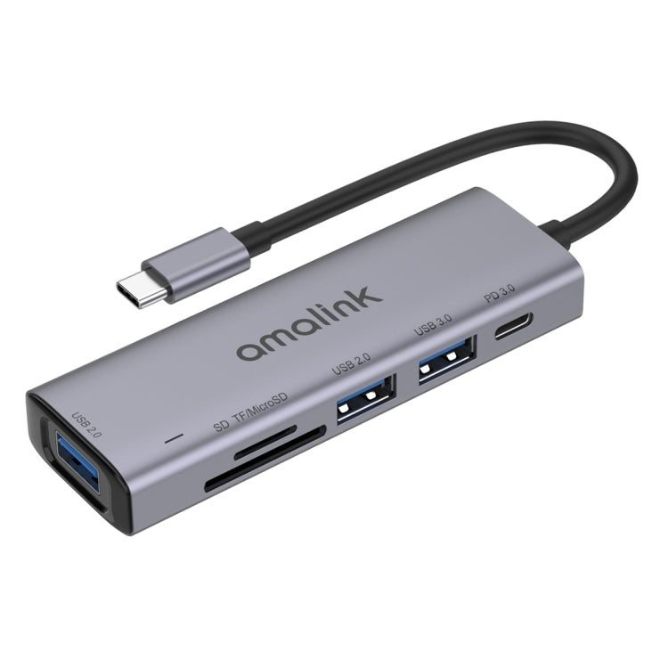 Sandsberg | amalink 95120D Typ-C / USB-C zu SD/TF + 3 Ports USB + PD 3.0 Multi-Funktions HUB (Grau)