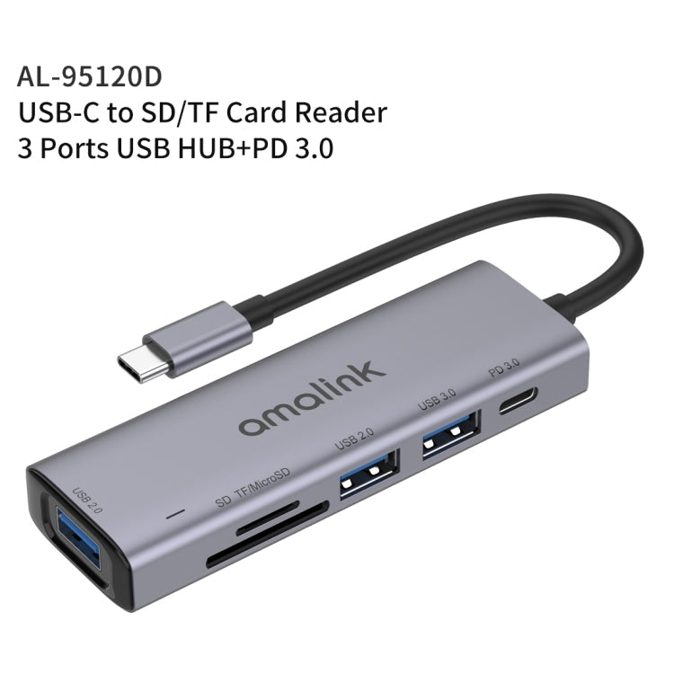 Sandsberg | amalink 95120D Typ-C / USB-C zu SD/TF + 3 Ports USB + PD 3.0 Multi-Funktions HUB (Grau)