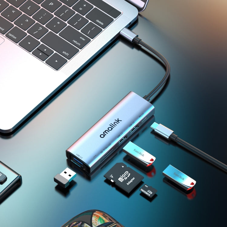 Sandsberg | amalink 95120D Typ-C / USB-C zu SD/TF + 3 Ports USB + PD 3.0 Multi-Funktions HUB (Grau)
