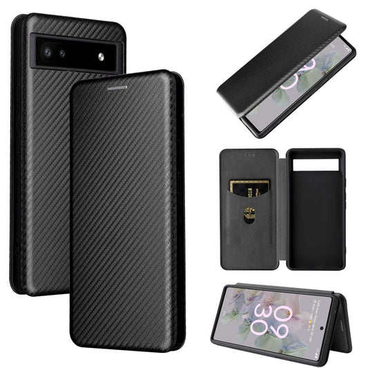 Für Google Pixel 6a Karbonfaserstruktur Horizontale Flip Leder Handytasche (Schwarz)