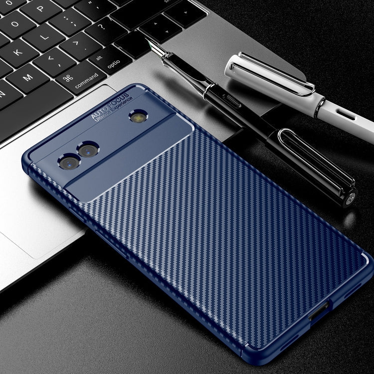 Für Google Pixel 6a Karbonfaser-Textur Stoßfest TPU Handyhülle (Blau)