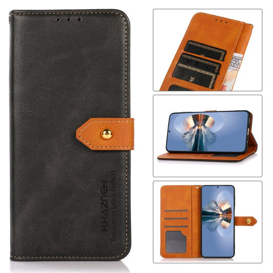 Für Google Pixel 6a KHAZNEH Dual-Color Rindsleder Textur Horizontal Flip Leder Handyhülle (Schwarz)