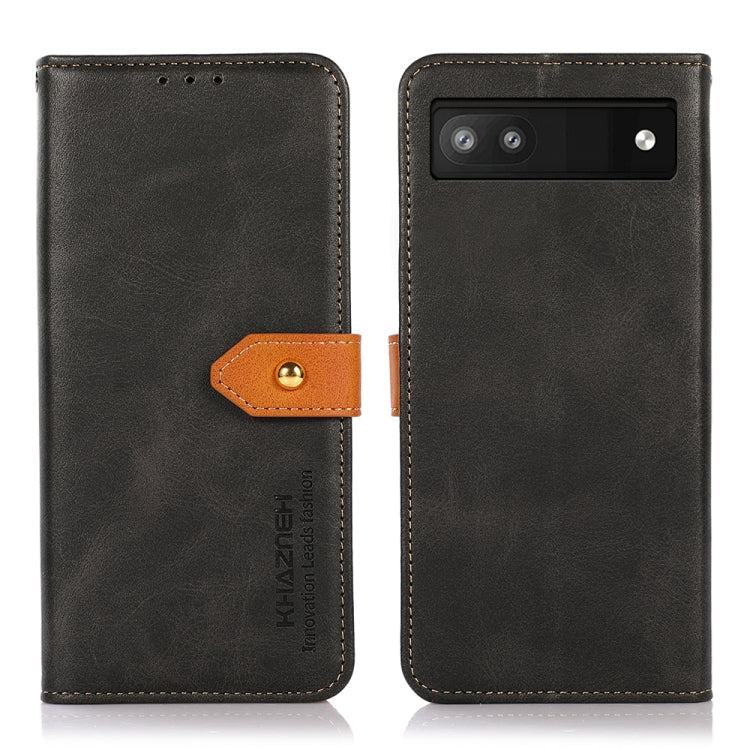Für Google Pixel 6a KHAZNEH Dual-Color Rindsleder Textur Horizontal Flip Leder Handyhülle (Schwarz)