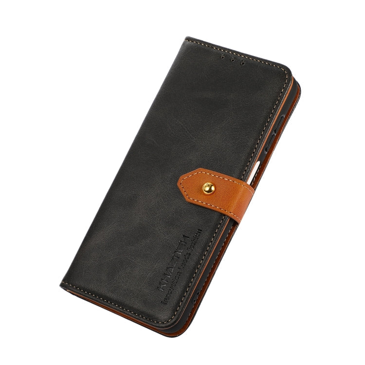 Für Google Pixel 6a KHAZNEH Dual-Color Rindsleder Textur Horizontal Flip Leder Handyhülle (Schwarz)