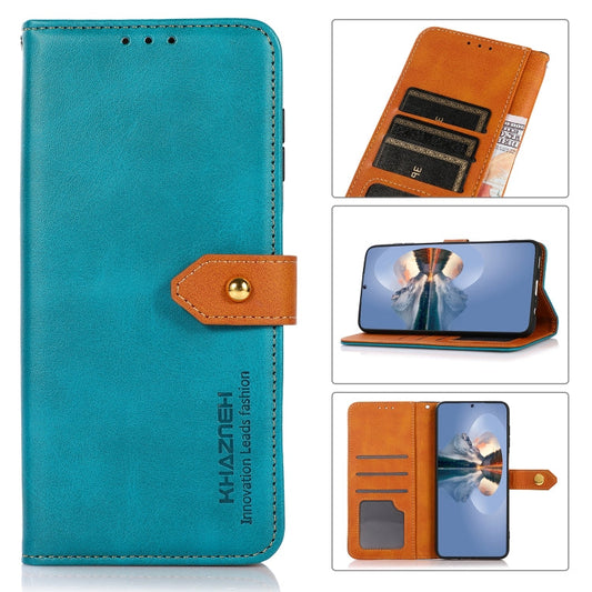 Für Google Pixel 6a KHAZNEH Dual-Color Rindsleder Textur Horizontale Flip-Leder Handyhülle (Blau)