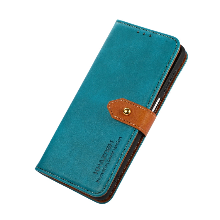 Für Google Pixel 6a KHAZNEH Dual-Color Rindsleder Textur Horizontale Flip-Leder Handyhülle (Blau)