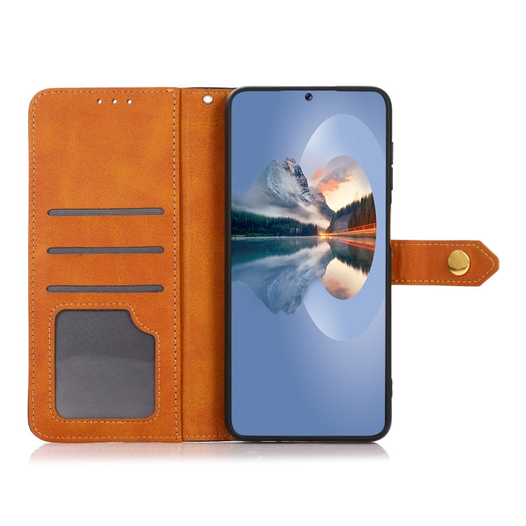 Für Google Pixel 6a KHAZNEH Dual-Color Rindsleder Textur Horizontale Flip-Leder Handyhülle (Blau)