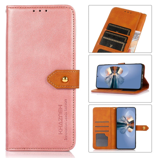 Für Google Pixel 6a KHAZNEH Dual-Color Rindsleder Textur Horizontal Flip Leder Telefonhülle (Roségold)